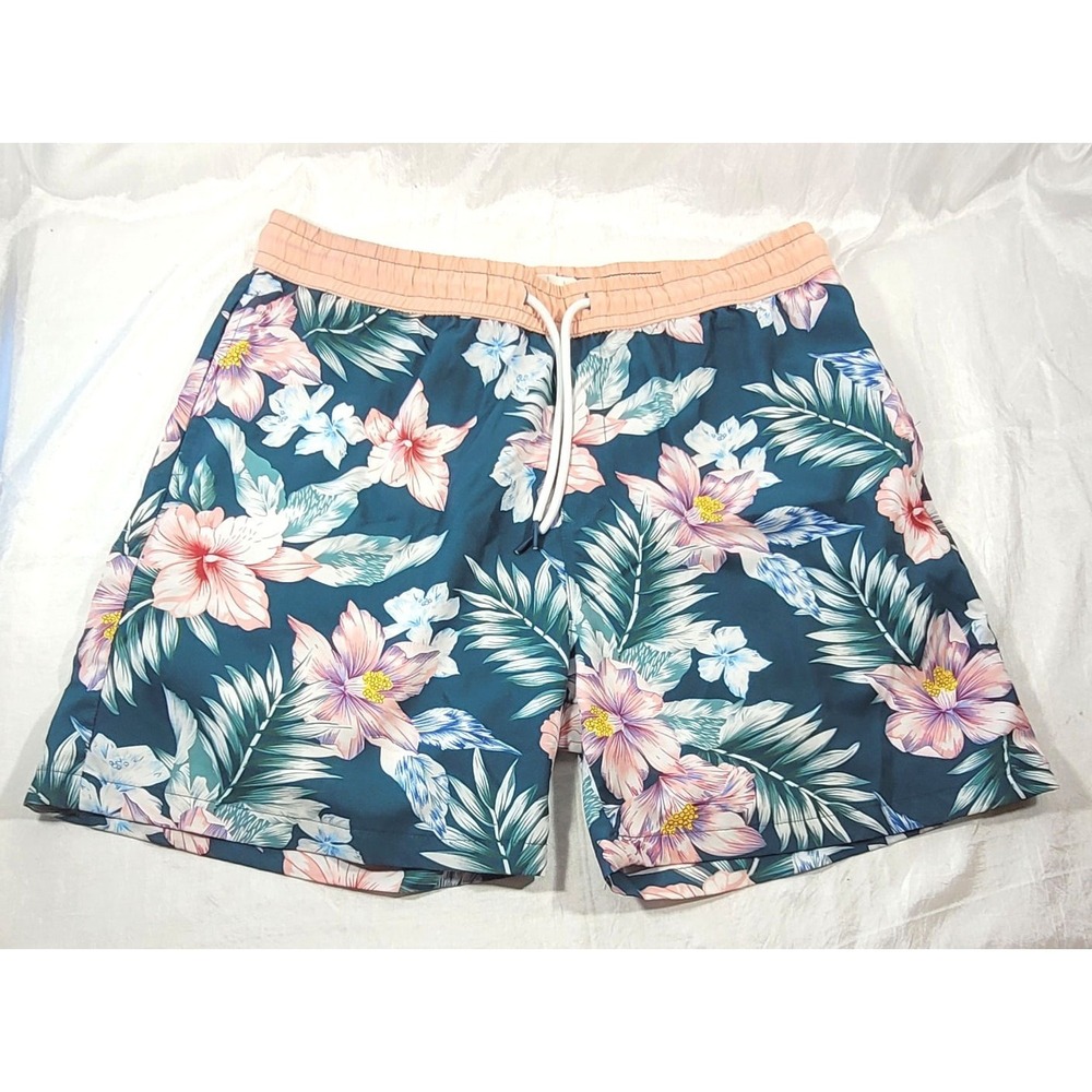 Public Record Hawaiian Tropical Floral Unlined Swim Board Shorts - 5" Inseam - L